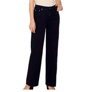 Isaac Mizrahi Live Denim wide leg jeans pants 5 pocket stretch black QVC new 16
